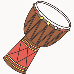 A flat, digital illustration of a Djembe, a traditional West African goblet drum.