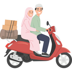 Muslim People Going Back Home by Motorbike