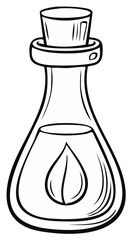 Potion Bottle Illustration with Stopper and Leaf Shape Inside Liquid Outline Style