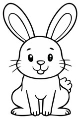 Obraz premium Outline illustration of a cute bunny smiling, with long ears and whiskers.