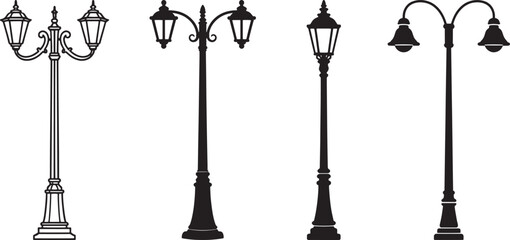 Classic Street Light Pole Icon Collection Vector