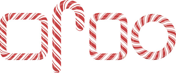 Obraz premium Striped Candy Frame Vector Set Christmas Sweet Shapes