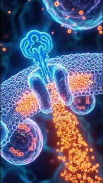 Insulin hormone lock key concept glowing receptor protein on cell membrane channel in pancreas health medical science diabetes therapy molecular biology vibrant metabolism research illustration