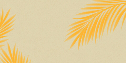 Naklejka premium Sand texture background with palm leaves border frame,Yellow coconut leaf on Brown Sandy Beach,Vector top view Sand Surface,Backdrop background Wide Horizon Desert dune for Summer Product Presentation