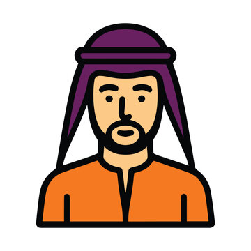 Arabic man icon avatar profile in traditional clothing isolated on white background