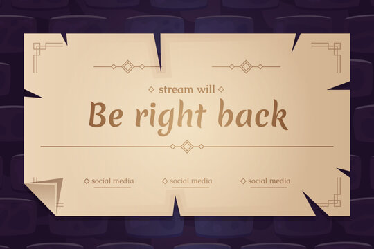Medieval paper announcement. Old parchment social media post design, prg game stream aged manuscript scroll banner vintage signage frame text title ui cartoon vector illustration