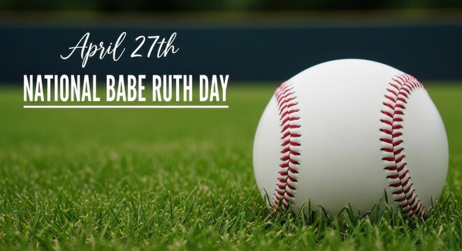 Baseball on grass field celebrating National Babe Ruth Day