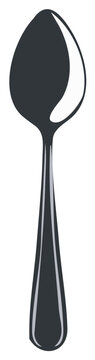 Isolated shiny metal tablespoon or teaspoon with a curved handle, tableware