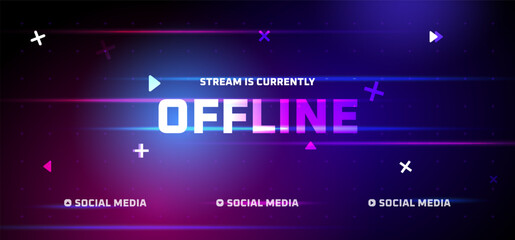 Stream offline. Twitch streaming off neon holographic background, game streamer live broadcast overlay layuot video frame digital tech purple cyberpunk design vector illustration © ssstocker