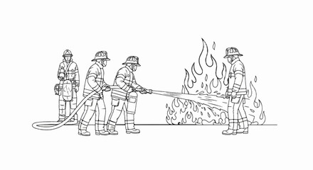 Obraz premium Firefighters extinguish a large blaze with a hose, aiming water jets
