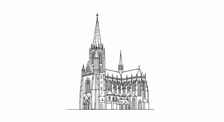 Obraz premium Detailed line drawing of a large gothic cathedral with spires and ornate architecture