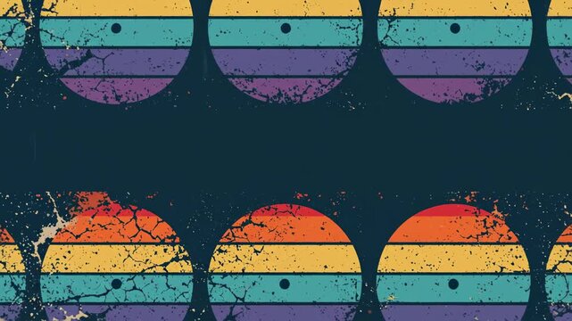 Vibrant Retro Striped Grunge Circles and Rectangles for Creative Projects and Backgrounds.
