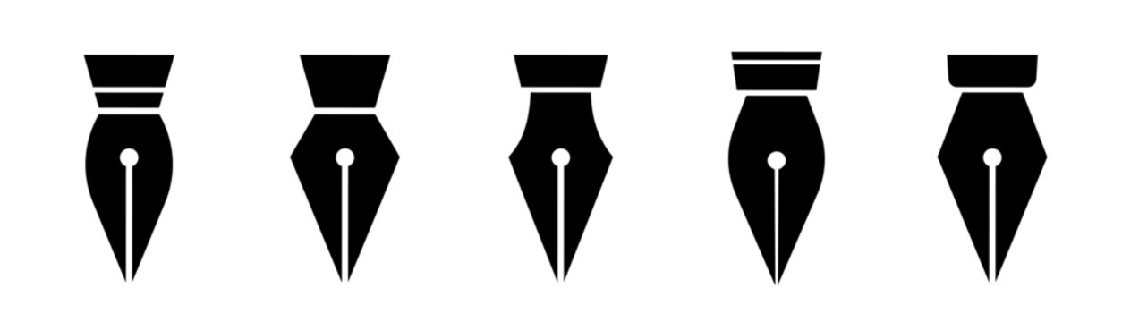 Collection of pen nib icons. Set of black pen nibs icons on a white background
