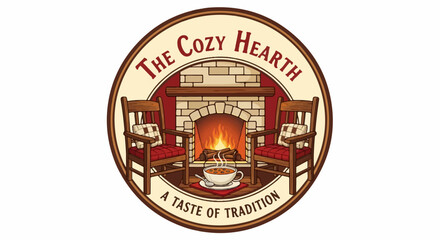 Obraz premium Cozy scene with fireplace, chairs, and a bowl of soup