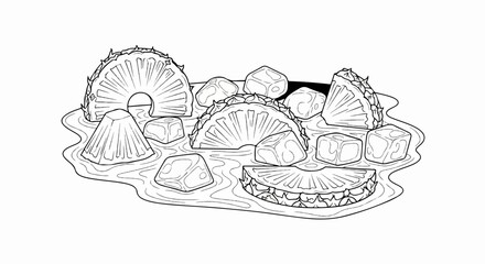 Fototapeta premium Sliced tropical fruit and ice cubes in liquid