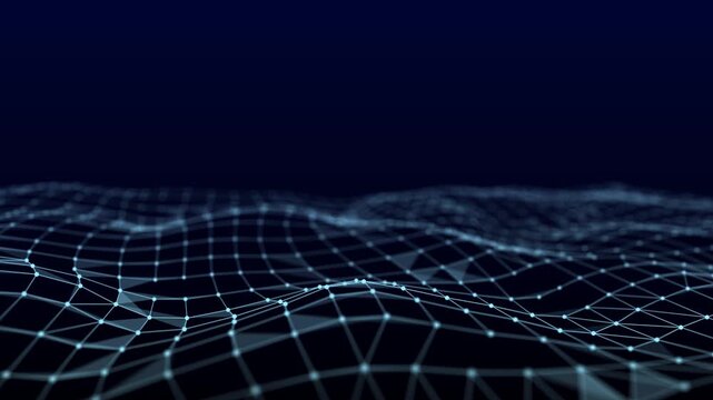 Wave with triangular shapes. Information flows. Technological foundations. 3D visualization. Seamless loop.