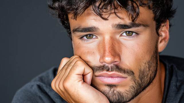 Young Man with Guilty Expression and Remorseful Downward Gaze

