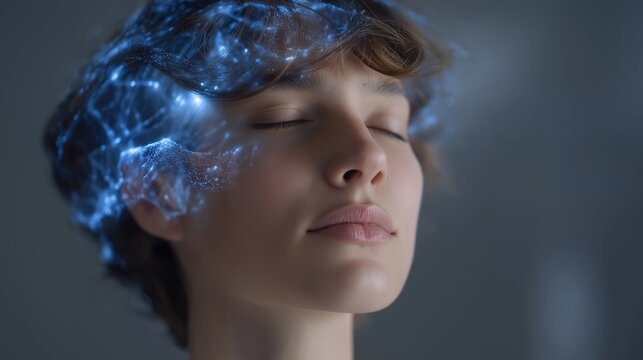 Meditation effect on brain activity visualization with calm neural patterns and glowing mind concept, perfect for mindfulness neuroscience, brain wellness, cognitive health, mental clarity