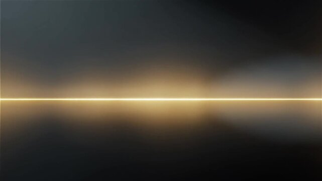 Dark matte background with thin golden horizon light slowly expanding across reflective surface