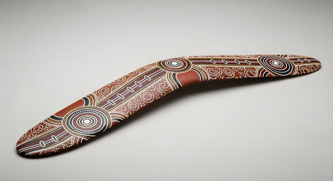 Antique wooden handle on an old aboriginal hunting tool featuring a silver metal blade isolated as a traditional Australian weapon and art object