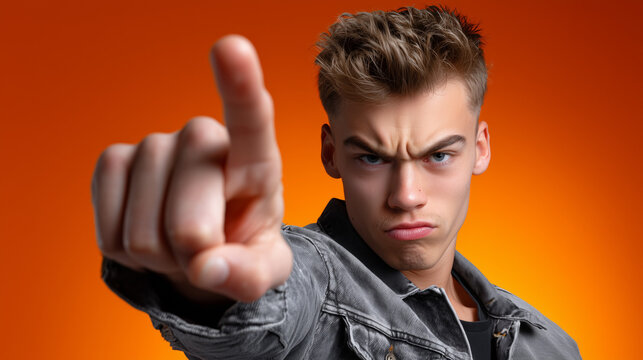 Young Adult Making Rebellious Middle Finger Gesture with Defiance

