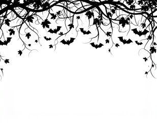 Fototapeta premium Silhouette of Bats and Branches - A Spooky Halloween-Themed Illustration on White Background.