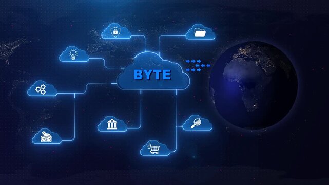 Cloud Computing Concept with B Y T E Cloud Service and Global Network Connections byte