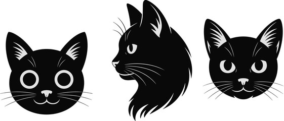 Cartoon illustration of three black cats in different artistic styles, showcasing playful, stylized, and realistic feline expressions with creative diversity. © Azijul