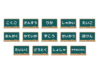 小学校の黒板の教科　イラストセット（ひらがな）