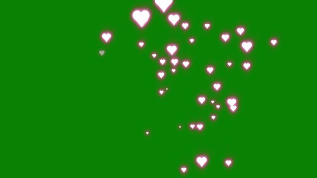 Animated love hearts rising with alpha channel, romantic neon light and glitter star trail, red bokeh valentine background, 2d flat style social media overlay loop motion design 4k