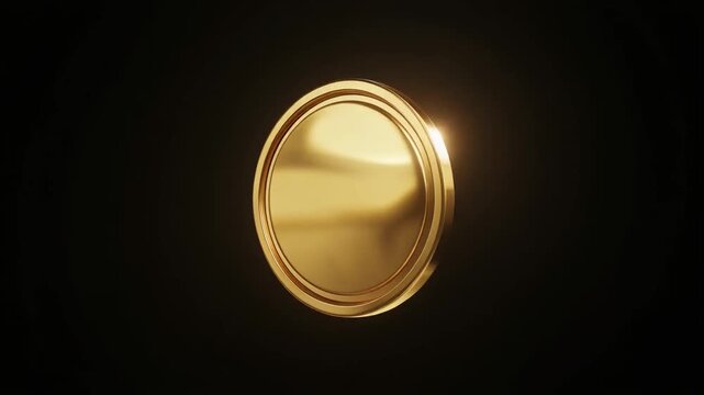 Shiny gold circular emblem isolated on black background