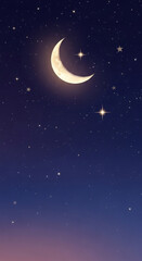 Fototapeta premium Crescent moon shining brightly in starry night sky with vibrant celestial background