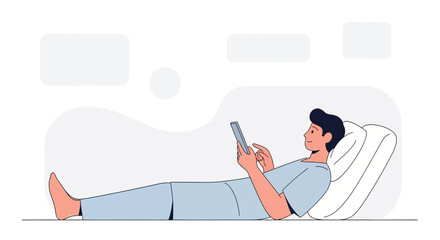 Obraz premium Man Relaxing with Tablet on Pillow, Digital Communication Concept