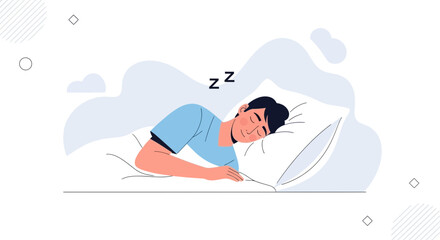 Fototapeta premium Man Sleeping Peacefully on Pillow, Restful Night, Calm Sleep