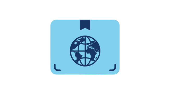 Blue globe icon on rectangle.