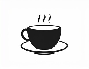 Obraz premium Simple Black and White Illustration of a Steaming Coffee Cup on a Saucer.