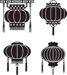 Traditional Chinese Lantern Silhouettes Elegant Vector Icon Set
