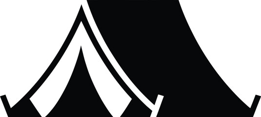 Black camping tent icon isolated on white background for outdoor adventure travel tourism and wilderness recreation park map symbols design. © CLOCK TIME