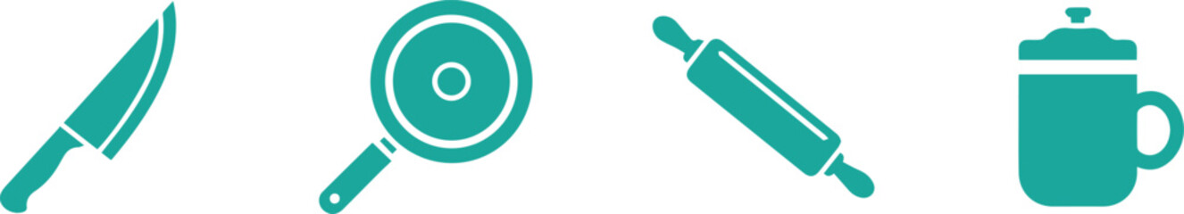 Obraz premium Kitchen utensils icons set in modern teal design