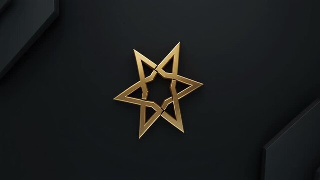 Golden Star of David on a dark background.