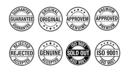 Obraz premium Black and white circular stamps with various approval and rejection labels