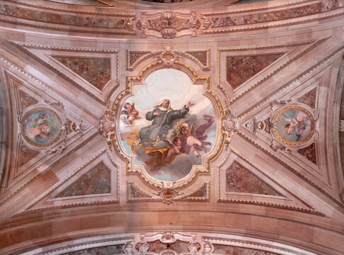 BUSTO ARSIZIO, ITALY - JANUARY 19, 2026: The  fresco of Glory of St. Therese of Lisieux in the church Basilica di San GIovanni Battista by Carlo Grossi (1907)
