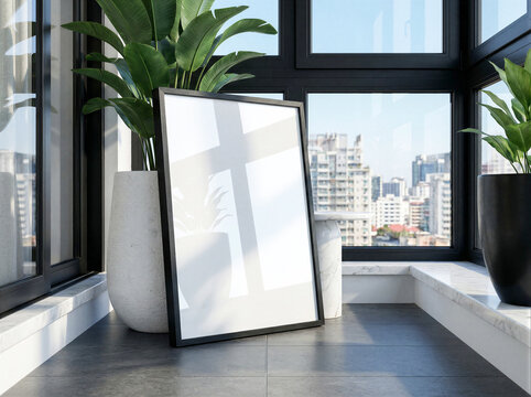 Modern Living Room Wall Mockup, ISO A-Series Portrait Frame, Minimalist House Interior, A4 A3 A2 Poster Mockup, 3D Rendering