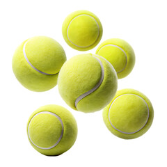 flying tennis ball set  isolated on white background .PNG, AI Generated.