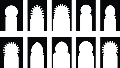 Islamic Moorish Arch Silhouette Icon Vector Arabic Arch Architectural Silhouette Icon Set © logodesign11