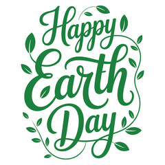 Fototapeta premium Vibrant green Happy Earth Day typography with leaves Keywords: earth day, happy earth day