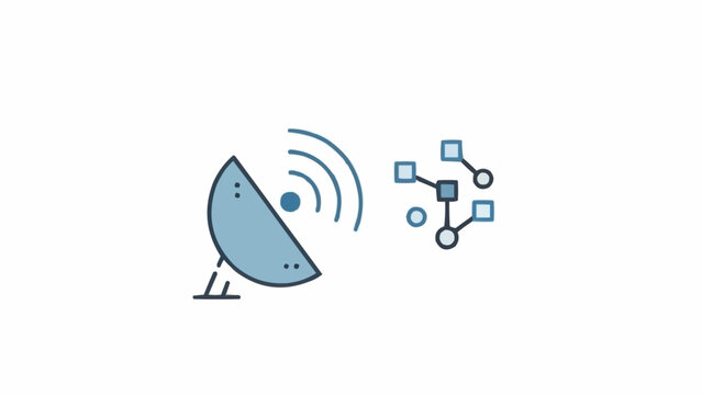 Satellite Dish Receiving Signal and Network Diagram.