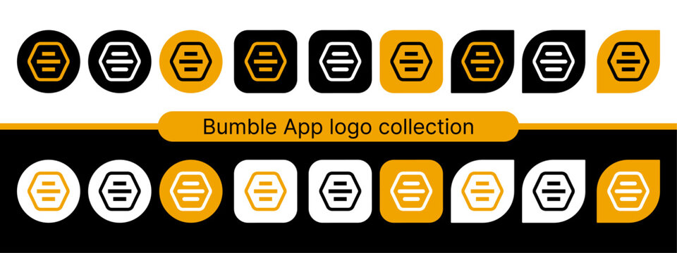 Bumble App Logo Variations in Different Shapes and Color Styles, Editorial Use Only.
