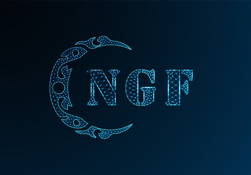 Low poly letter logo NGF design. NGF letter logo low poly vector design on blue color gradient background. NGF logo low poly design