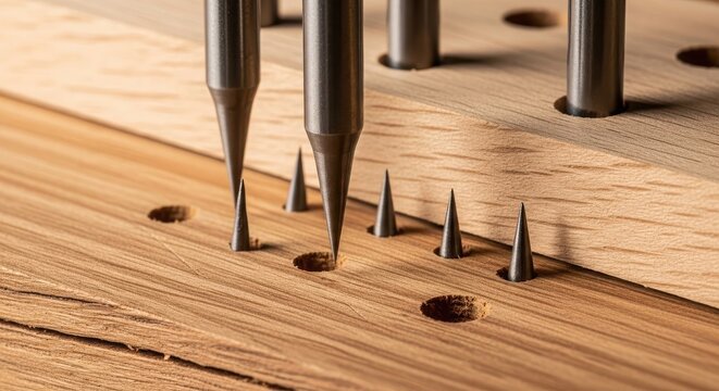 Assorted pencils with different tips embedded in a wooden surface